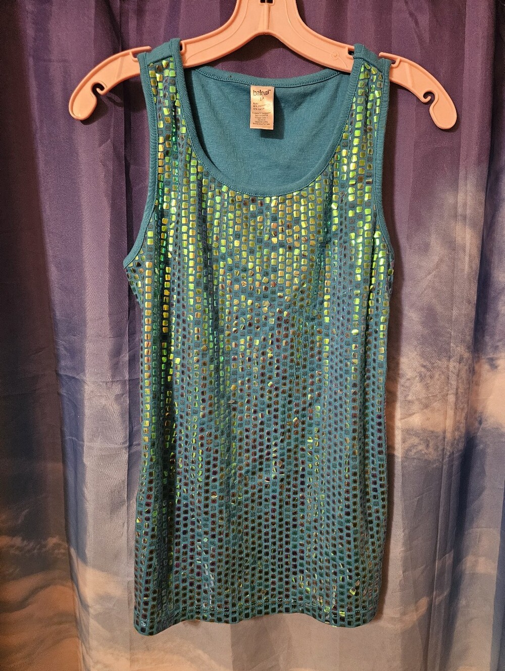 balera LA Teal Blue Iridescent Sequin Tank